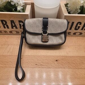 Dooney & Bourke Tan Signature Logo Vintage Push Lock Wristlet/Wallet